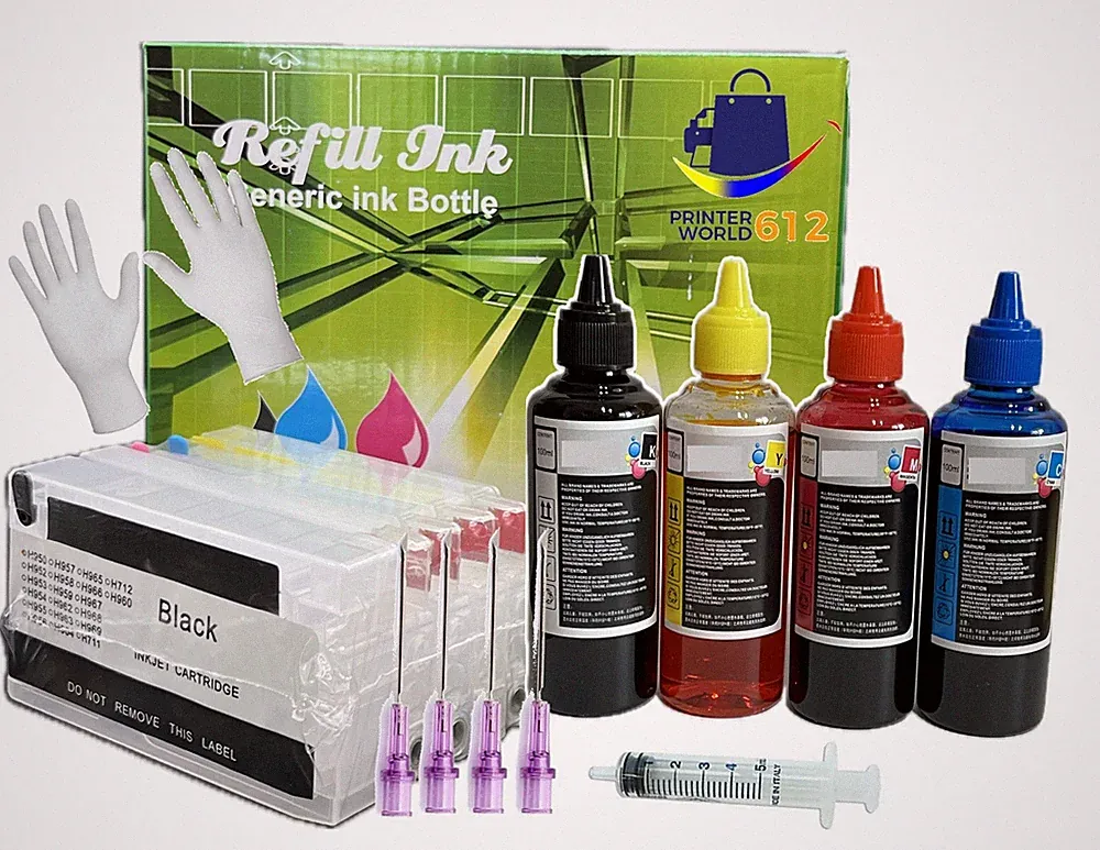 4PK Refillable cartridge +400 Ml Ink for HP 950 951 Officejet Pro 8100 8620 8610