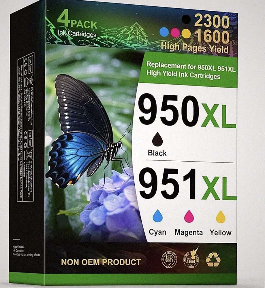 950XL and 951XL Ink Cartridges Combo Pack 4 for HP Printers Replacement