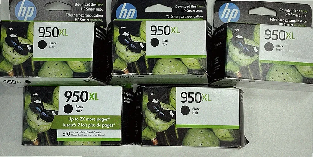 Lot of 5 Genuine HP 950XL Black Ink Cartridges Expired