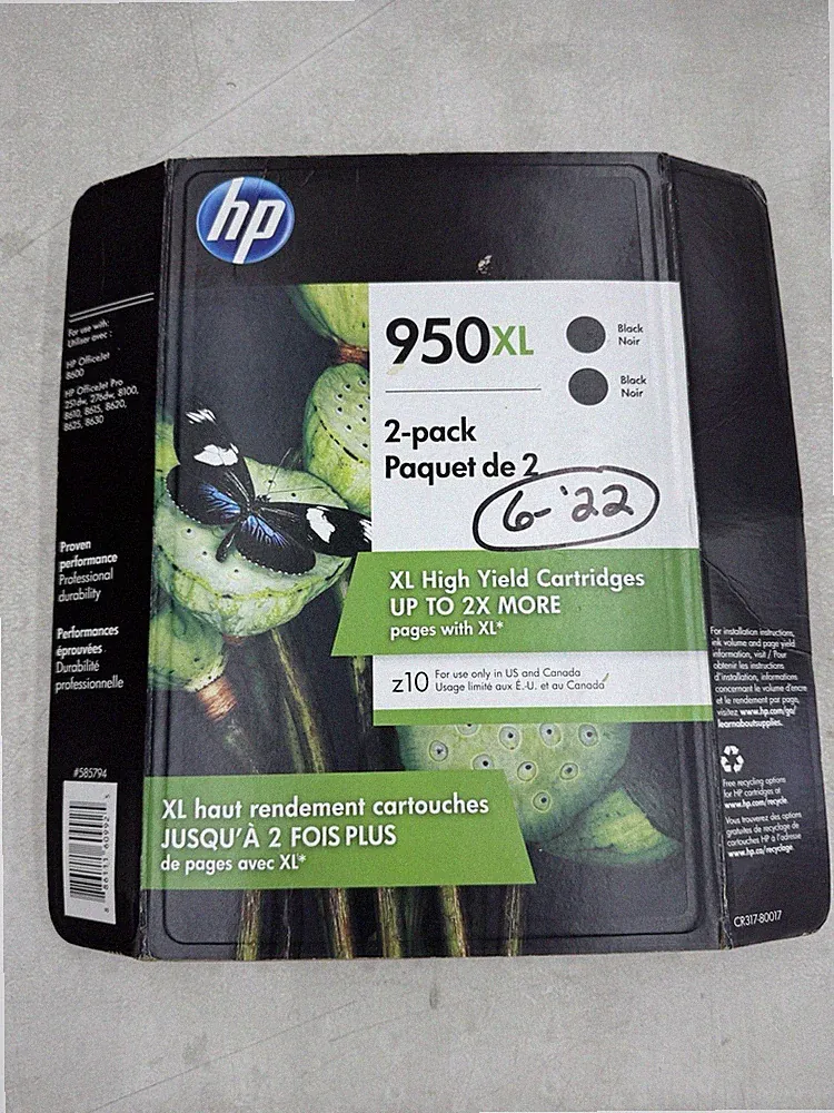 NEW, SEALED, HP 950XL 2-Pack Black Genuine Ink Cartridges (CR317BN) Exp Year ‘22